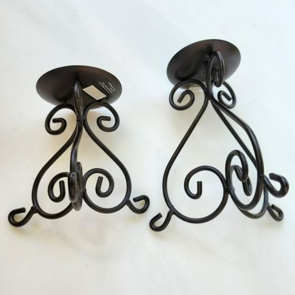Set of Two Classic Wrought Iron Dark Brown Metal Candle Holder - Picture 11 of 16